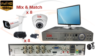 CCTV HD Security Camera System 5 in 1 1080p Standalone 8 Port DVR with 1080p HD Coax Cameras, Cables, HDD and Monitor